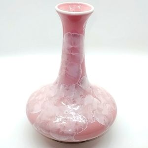 SOLD       Vintage Crystalline Pottery Vase in Rare Pink 7 in tall